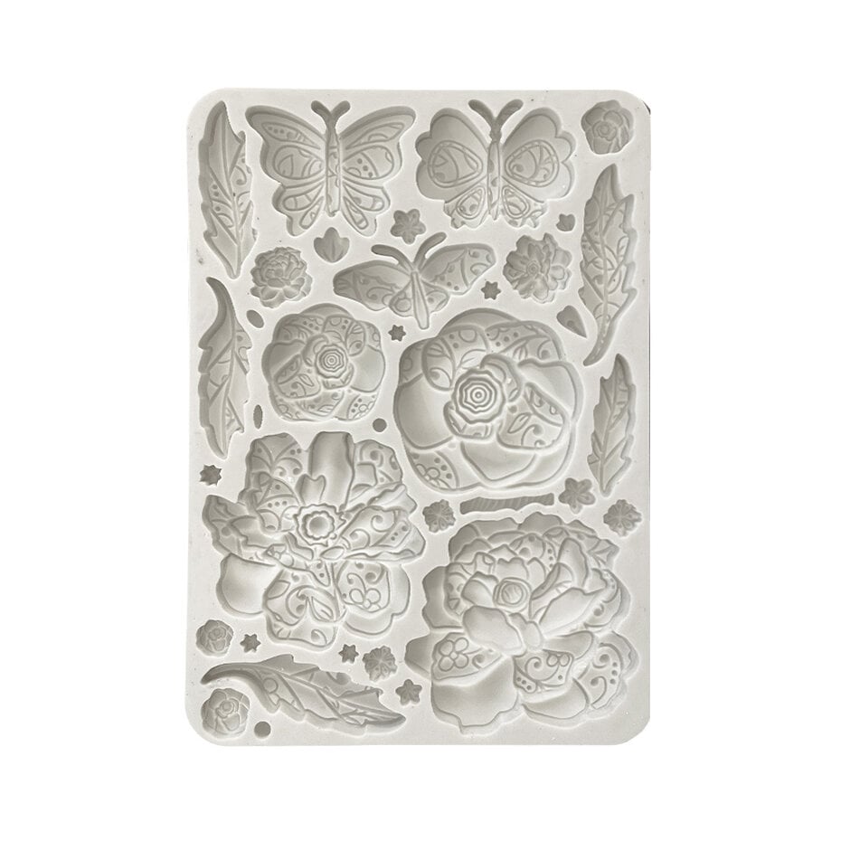 Stamperia - Old Lace Silicon Mould A5 Butterfly and Flowers