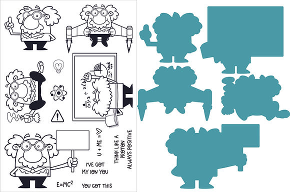 Funky Fossil - The Scientist A5 stamp set with matching dies