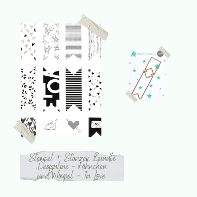 Creative Depot - Bundle - Designline - Fähnchen und Wimpel - In Love - Stempelset & Stanzen