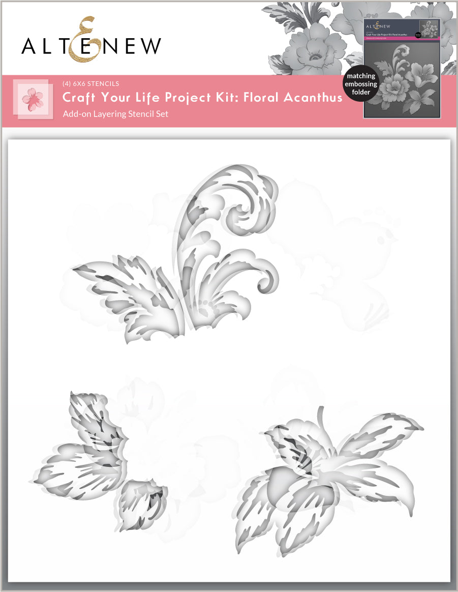 Altenew - Craft Your Life Project Kit: Floral Acanthus Add-on Layering Stencil for Embossing Folder (4 in 1)
