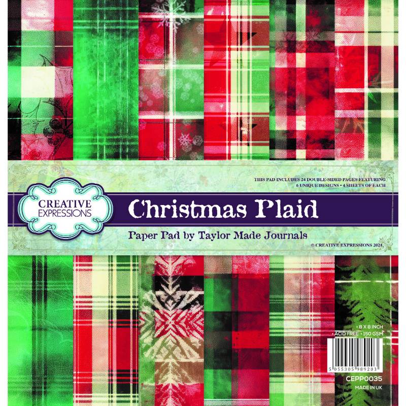 Creative Expressions Taylor Made Journals Christmas Plaid 8 in x 8 in Paper Pad