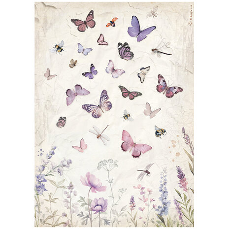 Stamperia - Lavender A4 Rice Paper Butterfly