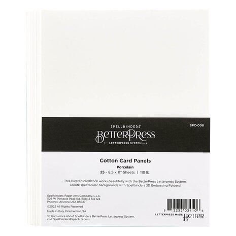 Spellbinders -BetterPress - Better Press Cotton 8 1/2 x 11 Inch Sheets Porcelain (25pcs)