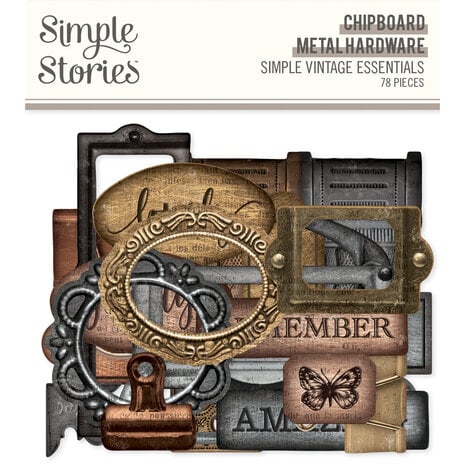 Simple Stories - Simple Vintage Essentials Chipboard Metal Hardware (78pcs)